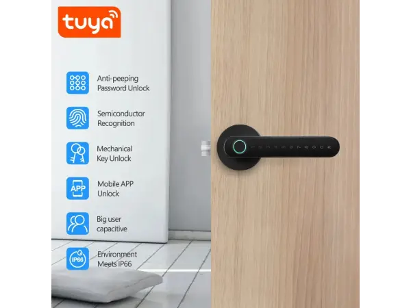 tuya smart dverni zamek s cteckou otisku prstu bluetooth pst-t8