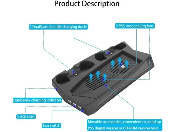 ps5 vertikalni stojan 5v1 a dobijeci stanice p5-010-2 pro playstation 5 