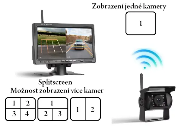 wifi parkovaci set truck a4007, 1x 18led kamera s lcd 7" splitscreen monitorem