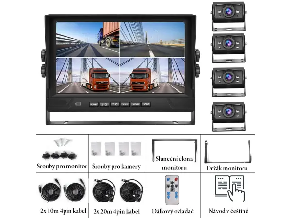 parkovaci system ahd truck a3153, 4x kamera, 9" lcd split displejem s nahravanim