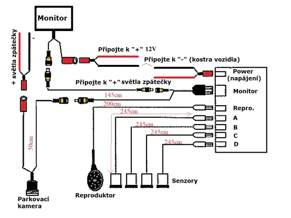 Parkovac� set LCD 5" + senzory + kamera 4IR LED v SPZ