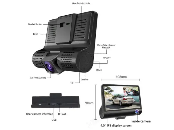 car dvr 4" lcd n2016 kamera do auta full hd 1080p + parkovaci kamera