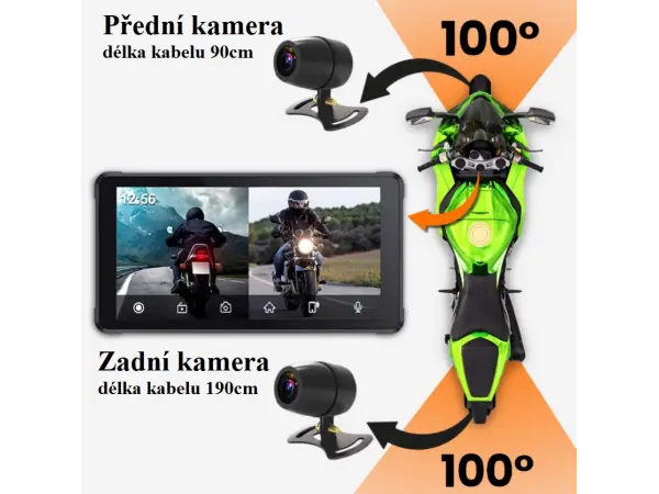 multimedialni monitor na motorku a3660 se zaznamem jizdy, lcd 6.25"