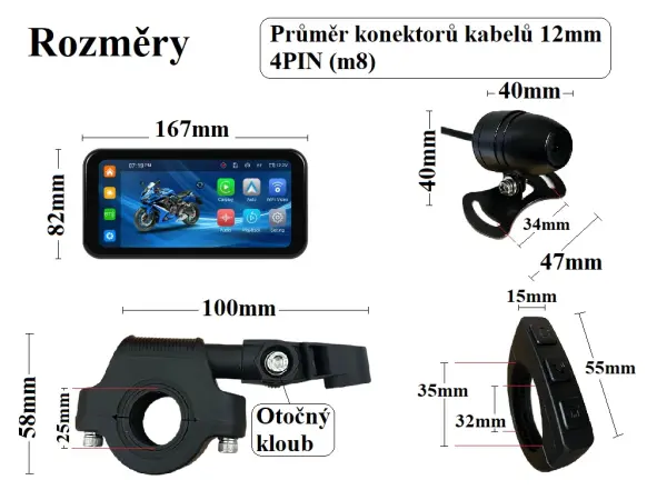 multimedialni monitor na motorku a3660 se zaznamem jizdy, lcd 6.25"