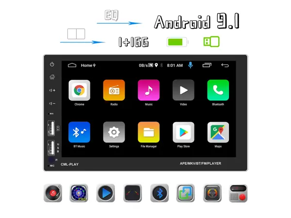 2DIN Autor�dio 7" A2838 Android 9.1, P�ehr�va� s GPS WIFI BT FM Phone Link USB