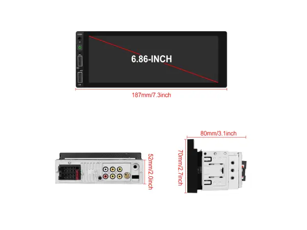 1din autoradio a3446, dotykovy displej 6,86 s bezdratovym carplay a android auto