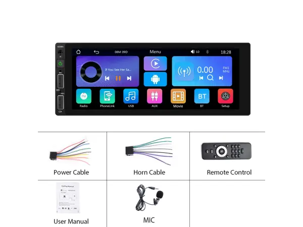 1din autoradio a3446, dotykovy displej 6,86 s bezdratovym carplay a android auto