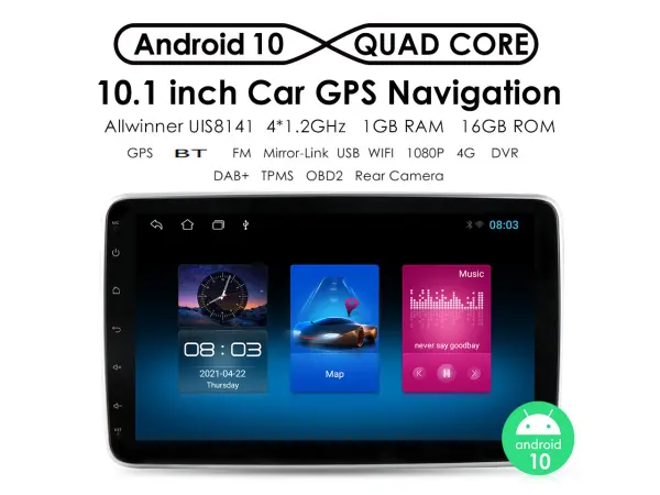 1din autoradio 10"lcd a3009 2+32g otocne 180 stupnu android 10, bt,gps, wifi 