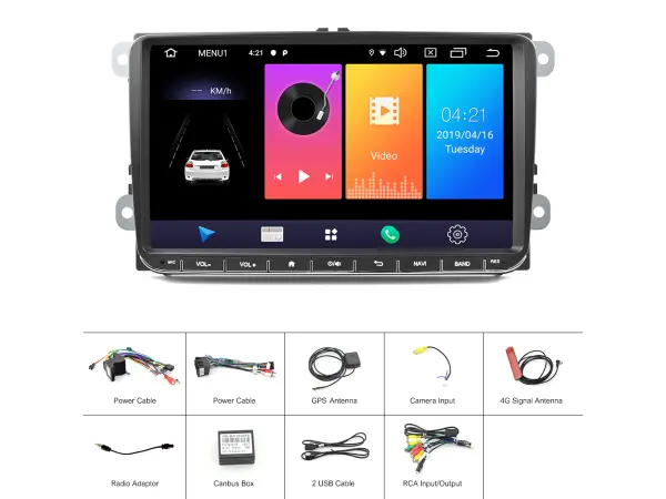 Autor�dio 9"LCD A2318 Android 9,0 - podpora 4G BT GPS WiFi pro VW Passat Golf  �koda