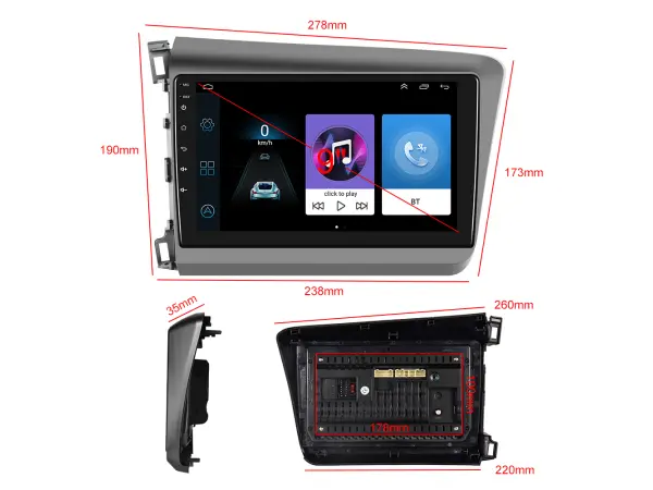 Autoradio 9" Q3602 Android 10.1, podpora BT GPS WiFi pro Honda Civic 2012-2015