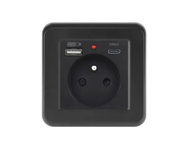 UNIC Elektrick� z�suvka 230V+USB+USB C 5V/2,1A v�etn� r�me�ku, plast �ern�