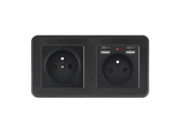 unic elektricka zasuvka 2x230v+2xusb 5v/2.1a plast cerna v ramecku 153mm