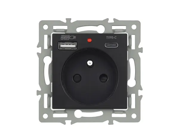 unic elektricka zasuvka 2x230v+usb+usb c 5v/2,1a plast cerna v ramecku 153mm