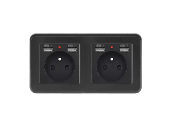 unic elektricka zasuvka 2x (230v+2xusb 5v/2,1a) plast cerna v ramecku 153mm