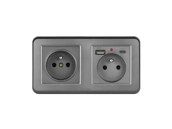 unic elektricka zasuvka 2x230v+usb+usb c 5v/2,1a plast seda v ramecku 153mm