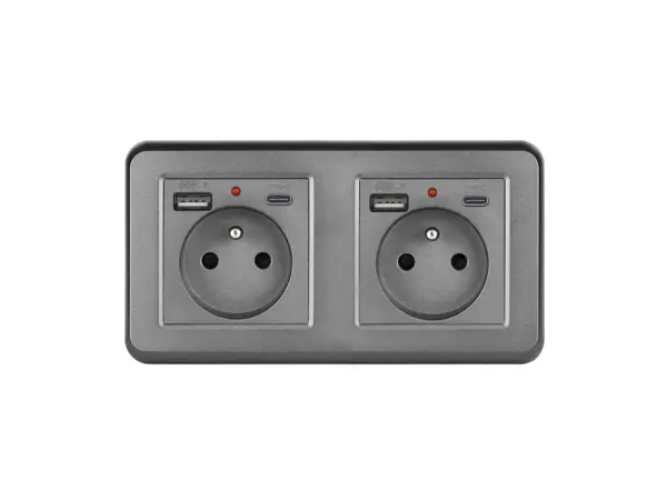 unic elektricka zasuvka 2x (230v+usb+usb c 5v/2,1a) plast seda v ramecku 153mm