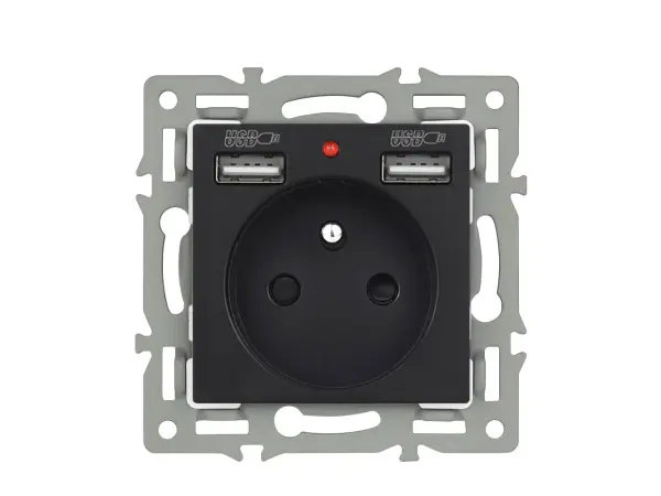 unic elektricka zasuvka 2x230v+2xusb 5v/2.1a v ramecku 153mm slitina hliniku cerna