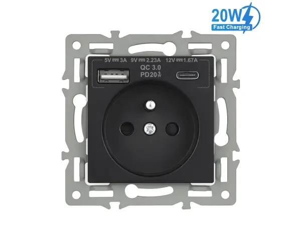 unic modul zasuvka mdz230usb+c5v rychle nabijeni, cerny pro ramecek 82mm