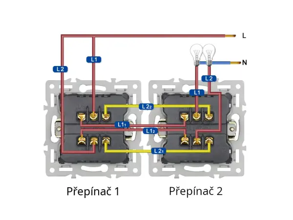 unic modul md2v02 dvojvypinac stridavy-schodistovy c.5b 6+6, cerny pro ramecek 82mm