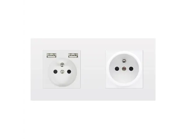 sran elektricka zasuvka 2x230v+2xusb 5v/2.1a plast bila vcetne ramecku