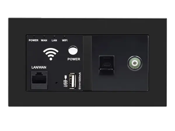 sran zasuvka wifi socket + rj45+tv vcetne ramecku, plast cerny