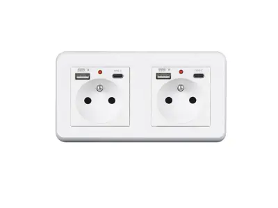 UNIC Elektrick� z�suvka 2x (230V+USB+USB C 5V/2,1A) plast b�l� v r�me�ku 153mm