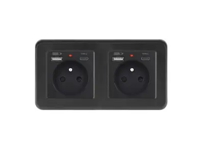 UNIC Elektrick� z�suvka 2x (230V+USB+USB C 5V/2,1A) plast �ern� v r�me�ku 153mm