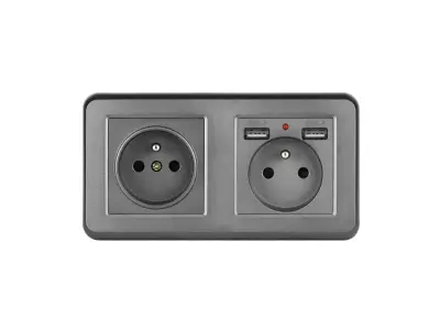 UNIC Elektrick� z�suvka 2x230V+2xUSB 5V/2.1A plast �ed� v r�me�ku 153mm