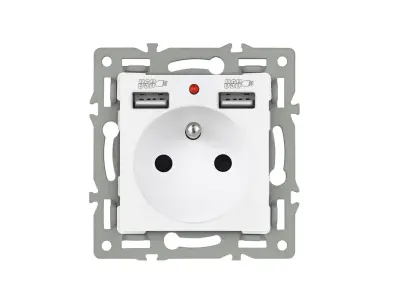 UNIC modul z�suvka MDZ230USB25V 230V+2xUSB 5V/2,1A plast b�l� do r�me�ku 82mm