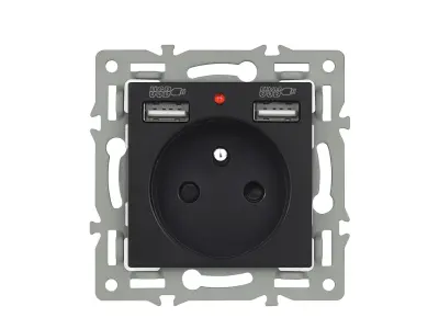 Modul z�suvka 230V + 2xUSB nap�jen� �ern� do r�me�ku 82mm