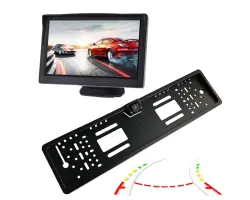 Parkovac� set LCD 5" + kamera HD-E001 v SPZ s dynamickou trajektori� pomocn�ch �ar - 1756 K�