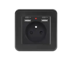 UNIC Elektrick� z�suvka 230V+2*USB 5V/2.1A plast �ern� - 214 K�