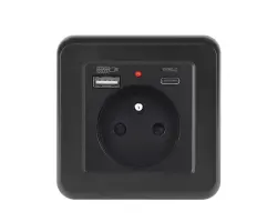 UNIC Elektrick� z�suvka 230V+USB+USB C 5V/2,1A v�etn� r�me�ku, plast �ern� - 253 K�