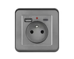 UNIC Elektrick� z�suvka 230V+USB+USB C 5V/2,1A v�etn� r�me�ku, plast �ed� - 214 K�