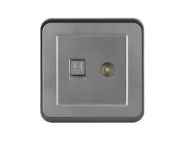 UNIC datov� z�suvka TV + RJ45 cat5  v r�me�ku, plast �ed� - 153 K�