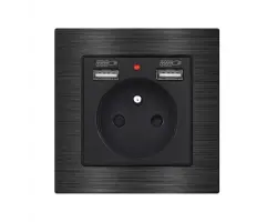 UNIC Elektrick� z�suvka 230V+2*USB 5V/2.1A �ern�, v r�me�ku 82mm, slitina hlin�ku - 277 K�