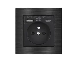 UNIC Elektrick� z�suvka 230V+USB+USB C 5V Rychl� nab�jen�, v r�me�ku 82mm, slitina hlin�ku �ern� - 347 K�