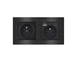 UNIC Elektrick� z�suvka 2x230V+USB+USB C 5V/2,1A v r�me�ku 153mm slitina hlin�ku �ern� - 414 K�