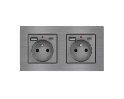UNIC Elektrick� z�suvka 2x (230V+USB+USB C 5V/2,1A) v r�me�ku 153mm, slitina hlin�ku �ed� - 506 K�