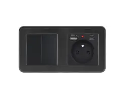 UNIC Elektrick� z�suvka (230V+USB+USBc 5V) + dvojvyp�na� lustrov� s�riov� �.5 v r�me�ku 153mm, plast �ern� - 348 K�