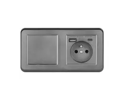 UNIC Elektrick� z�suvka (230V+USB+USBc 5V Rychl� nab�jen�) + vyp�na� jednop�lov� �.1, v r�me�ku 153mm, plast �ed� - 378 K�