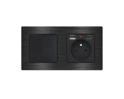 UNIC Elektrick� z�suvka (230V+USB+USBc 5V) + vyp�na� jednop�lov� �.1 v r�me�ku 153mm, slitina hlin�ku �ern� - 415 K�