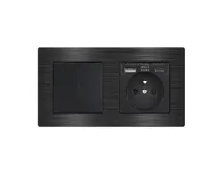 UNIC Elektrick� z�suvka (230V+USB+USBc 5V Rychl� nab�jen�) + vyp�na� jednop�lov� �.1 v r�me�ku 153mm, slitina hlin�ku �ern� - 446 K�