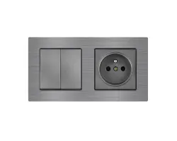 UNIC Elektrick� z�suvka 230V + dvojvyp�na� lustrov� s�riov� �.5 v r�me�ku 153mm, slitina hlin�ku �ed� - 246 K�