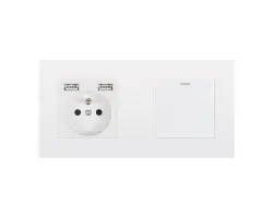 SRAN Elektrick� z�suvka 230V+2USB5V/2,1A + vyp�na� schodi��ov�/k��ov� v r�me�ku 172mm, plast b�l� - 226 K�