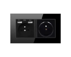 SRAN Elektrick� z�suvka 2x230V+2xUSB 5V/2.1A v r�me�ku 147mm , �ern� sklo - 250 K�
