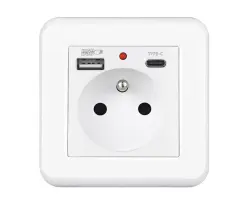 UNIC Elektrick� z�suvka 230V+USB+USB C 5V/2,1A v�etn� r�me�ku, plast b�l� - 253 K�