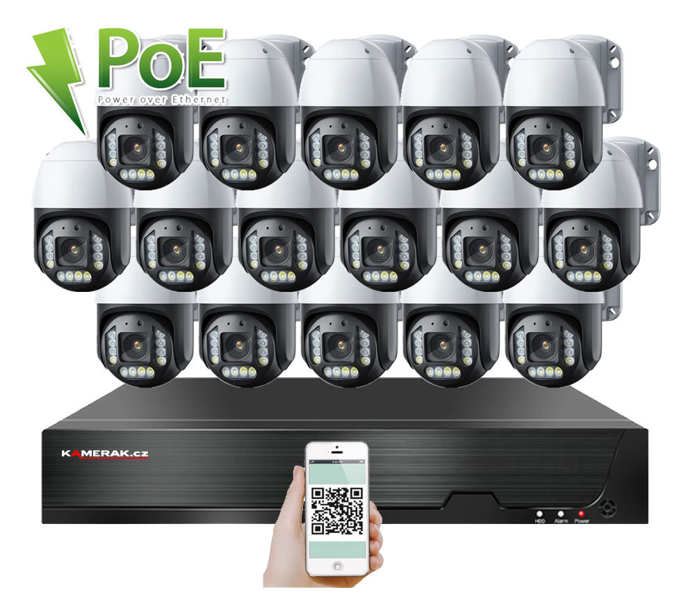 PoE IP 16 kamerov set XM-PTZ-1620D, 8Mpx, CZ menu