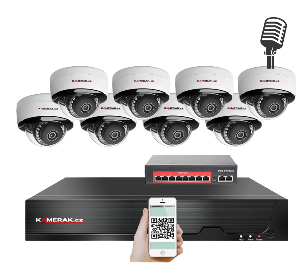 8 kamerový IP systém IP XM-805B-Ext. 4MPx s externím PoE napájením