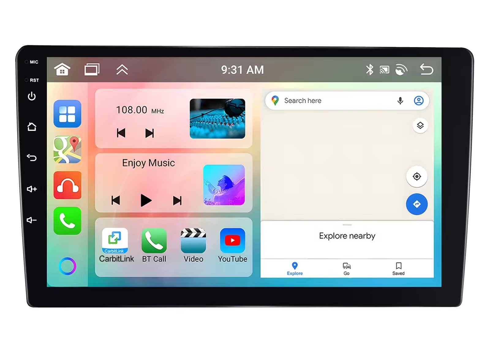2DIN Autorádio A3454 s 10,1 LCD, 4Core procesorem, Android 13, 4GB RAM, 64GB úložiště, Carplay, Android Auto, Wifi, GPS, Bluetooth, FM RDS